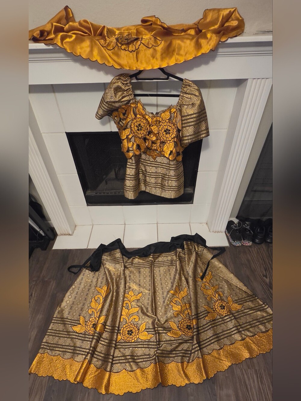 African Cloth (Tribal SET) Gold and Yellow Floral Two-Piece Skirt Set